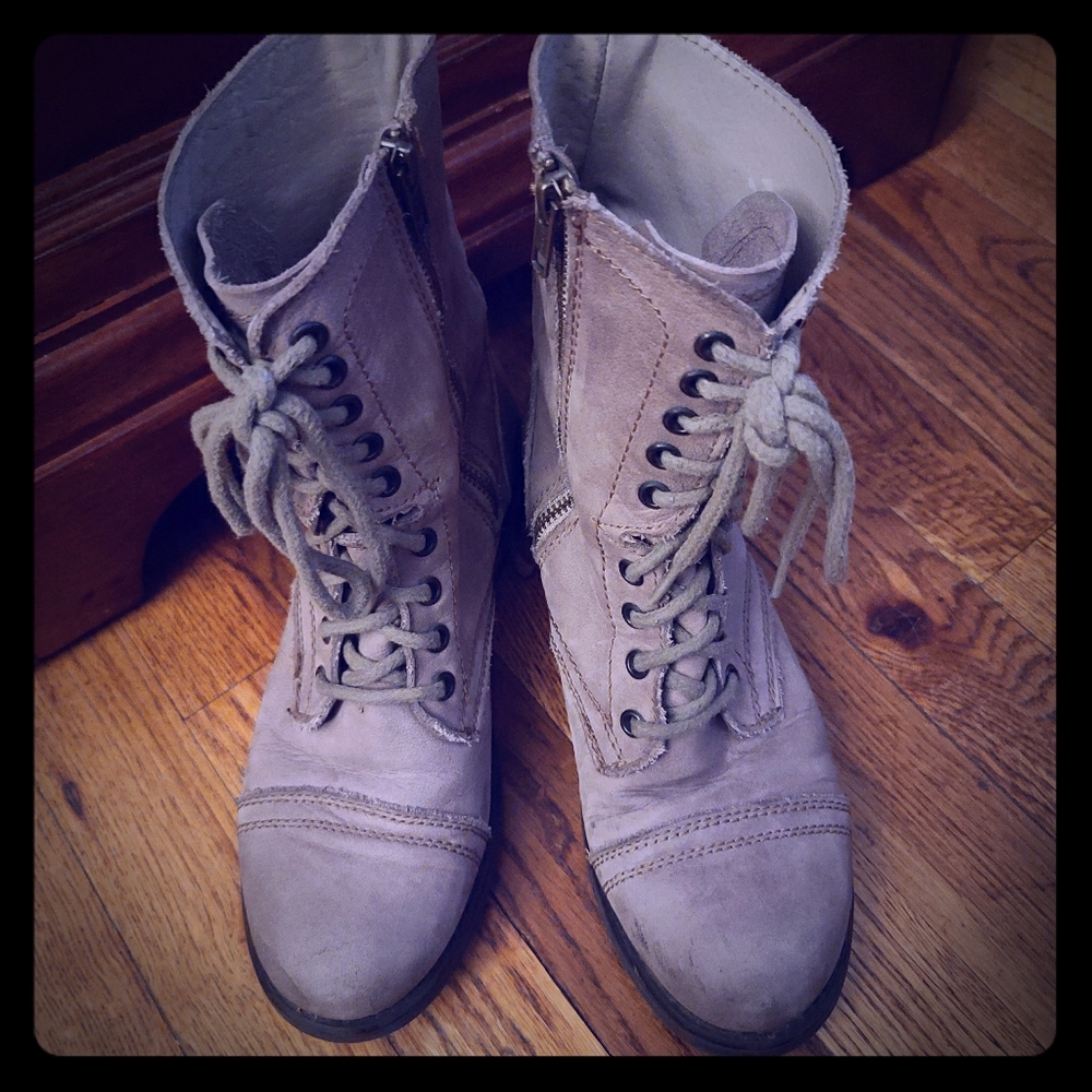Steve madden tan boots and tan bare trap flats
